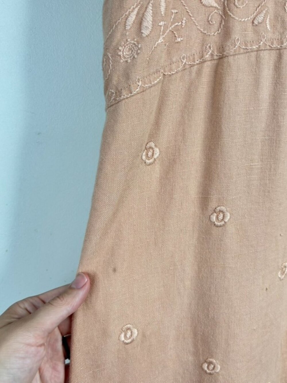 J Jill 100% Linen Babydoll Dress L Embroidered Sleeveless Boho Coastal Cottage - Picture 4 of 10
